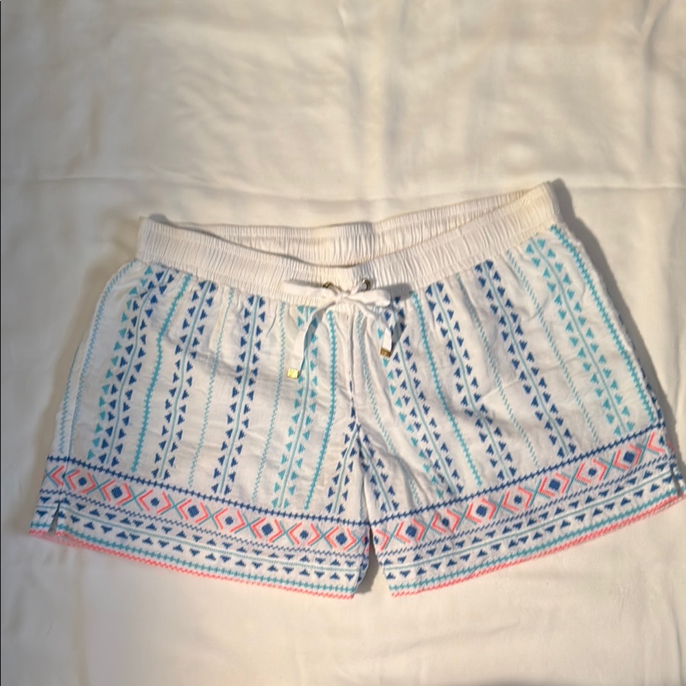Patterned White and Blue Women's Shorts